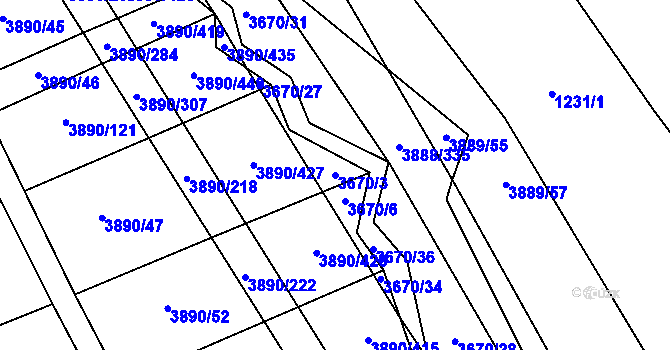 Parcela st. 3670/3 v KÚ Záhorovice, Katastrální mapa
