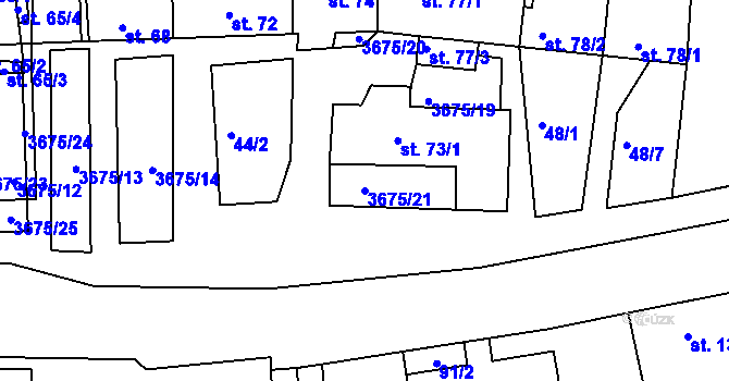 Parcela st. 3675/21 v KÚ Záhorovice, Katastrální mapa