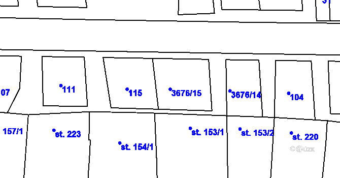 Parcela st. 3676/15 v KÚ Záhorovice, Katastrální mapa