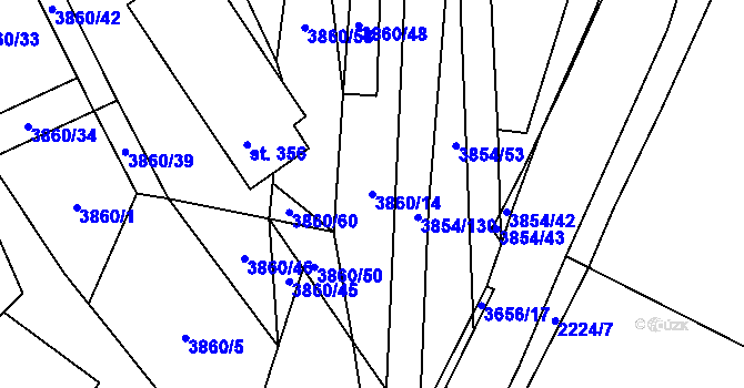 Parcela st. 3860/14 v KÚ Záhorovice, Katastrální mapa