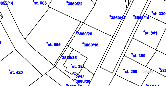 Parcela st. 3860/18 v KÚ Záhorovice, Katastrální mapa