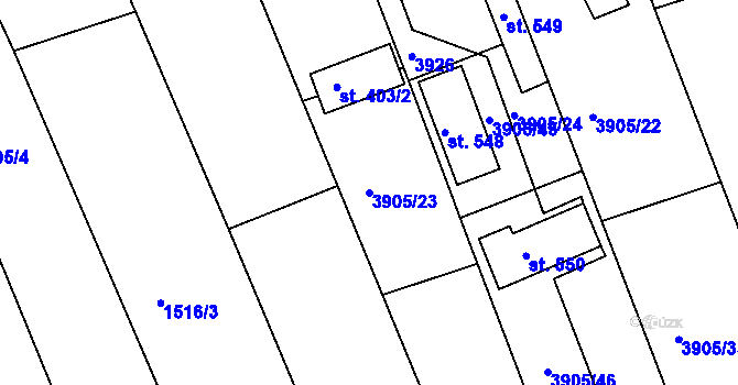 Parcela st. 3905/23 v KÚ Záhorovice, Katastrální mapa