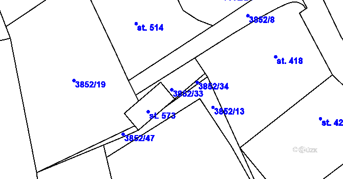 Parcela st. 3852/33 v KÚ Záhorovice, Katastrální mapa