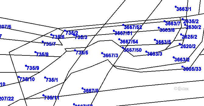 Parcela st. 3667/3 v KÚ Záhorovice, Katastrální mapa