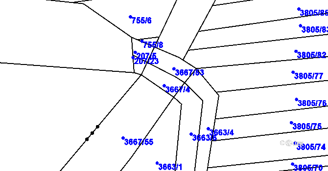 Parcela st. 3667/4 v KÚ Záhorovice, Katastrální mapa