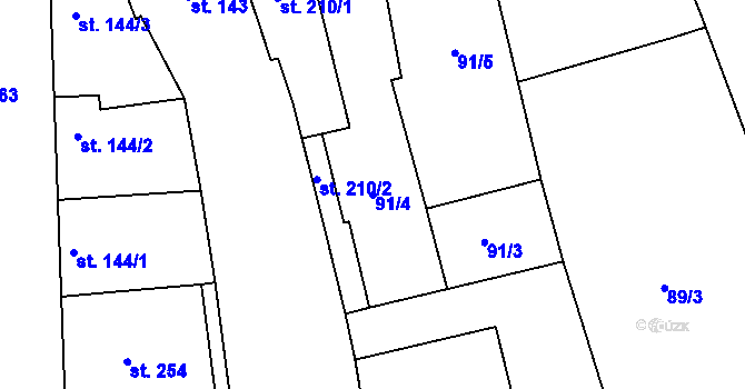 Parcela st. 91/4 v KÚ Záhorovice, Katastrální mapa