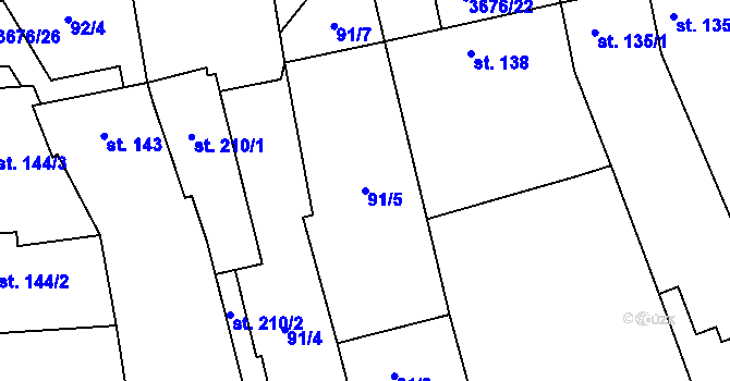 Parcela st. 91/5 v KÚ Záhorovice, Katastrální mapa