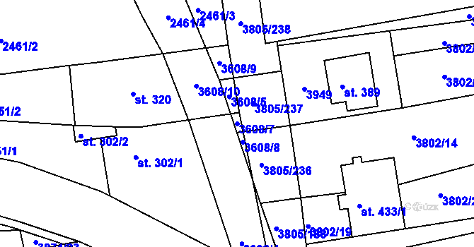 Parcela st. 3608/7 v KÚ Záhorovice, Katastrální mapa