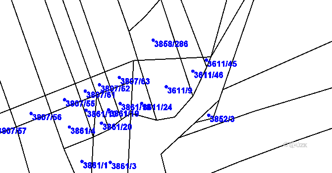 Parcela st. 3611/9 v KÚ Záhorovice, Katastrální mapa
