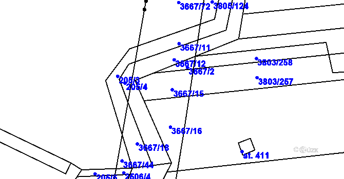 Parcela st. 3667/15 v KÚ Záhorovice, Katastrální mapa