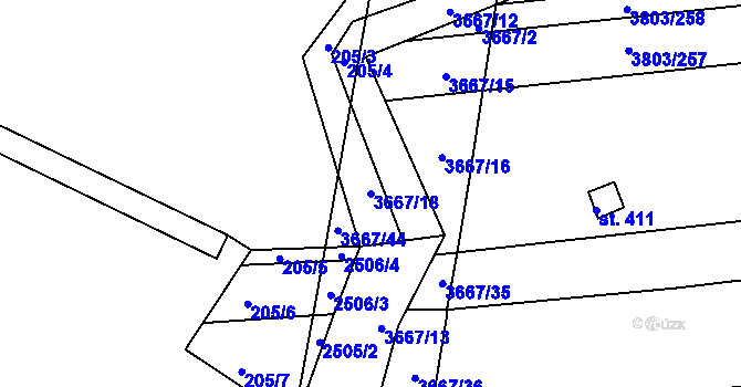 Parcela st. 3667/18 v KÚ Záhorovice, Katastrální mapa