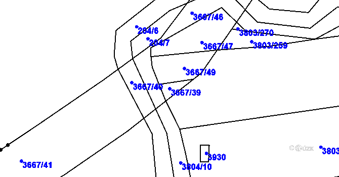 Parcela st. 3667/39 v KÚ Záhorovice, Katastrální mapa