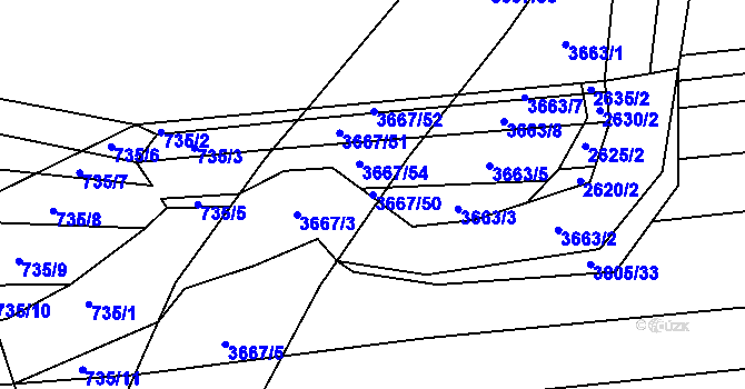 Parcela st. 3667/50 v KÚ Záhorovice, Katastrální mapa