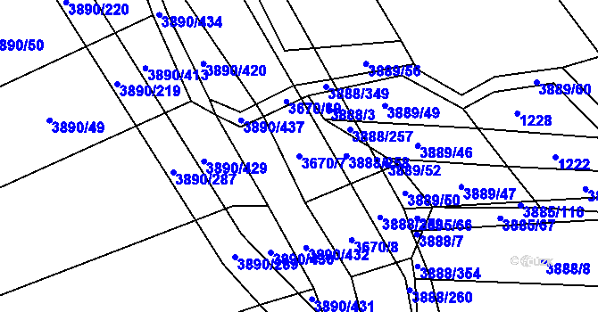 Parcela st. 3670/7 v KÚ Záhorovice, Katastrální mapa