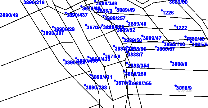 Parcela st. 3670/8 v KÚ Záhorovice, Katastrální mapa