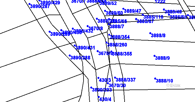Parcela st. 3670/9 v KÚ Záhorovice, Katastrální mapa