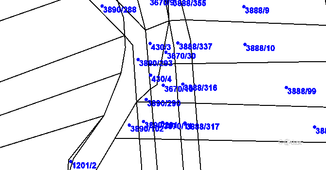 Parcela st. 3670/10 v KÚ Záhorovice, Katastrální mapa