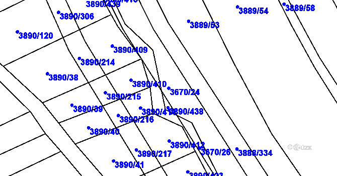 Parcela st. 3670/24 v KÚ Záhorovice, Katastrální mapa