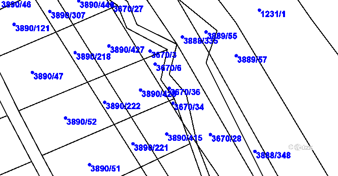 Parcela st. 3670/36 v KÚ Záhorovice, Katastrální mapa