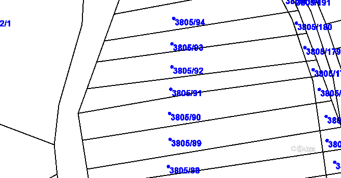 Parcela st. 3805/91 v KÚ Záhorovice, Katastrální mapa