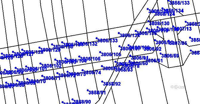 Parcela st. 3806/106 v KÚ Záhorovice, Katastrální mapa