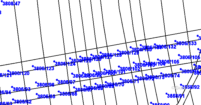 Parcela st. 3806/128 v KÚ Záhorovice, Katastrální mapa