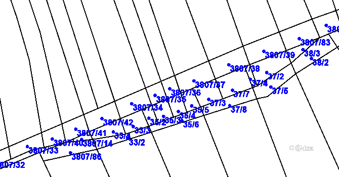 Parcela st. 3807/36 v KÚ Záhorovice, Katastrální mapa