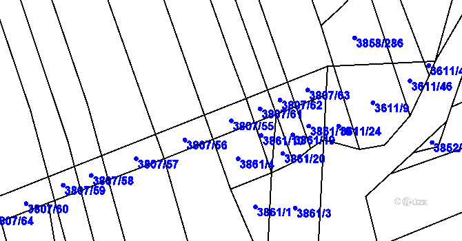 Parcela st. 3807/55 v KÚ Záhorovice, Katastrální mapa