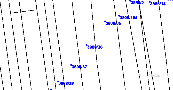 Parcela st. 3808/36 v KÚ Záhorovice, Katastrální mapa