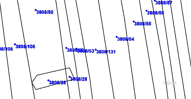 Parcela st. 3808/131 v KÚ Záhorovice, Katastrální mapa