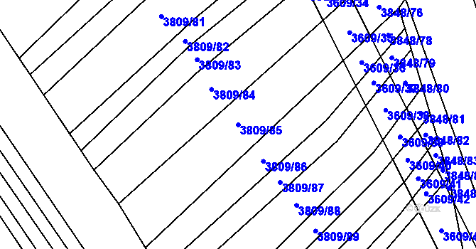 Parcela st. 3809/85 v KÚ Záhorovice, Katastrální mapa