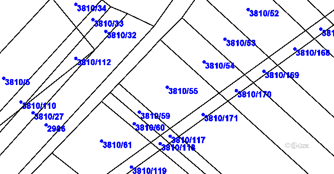 Parcela st. 3810/55 v KÚ Záhorovice, Katastrální mapa