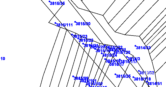 Parcela st. 3815/21 v KÚ Záhorovice, Katastrální mapa