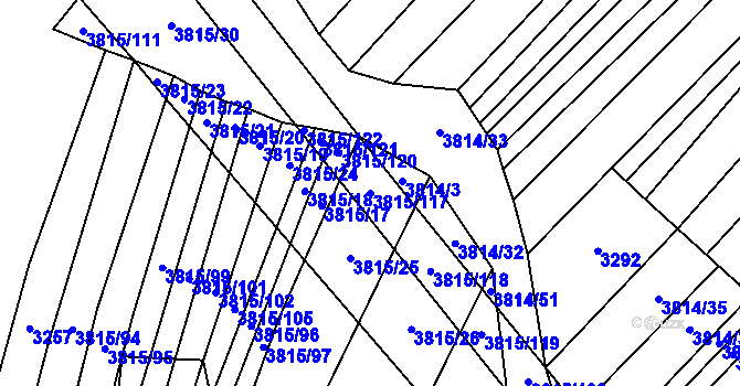 Parcela st. 3815/117 v KÚ Záhorovice, Katastrální mapa