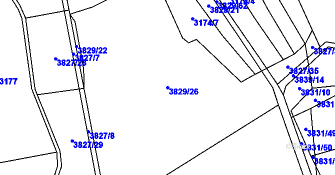 Parcela st. 3829/26 v KÚ Záhorovice, Katastrální mapa