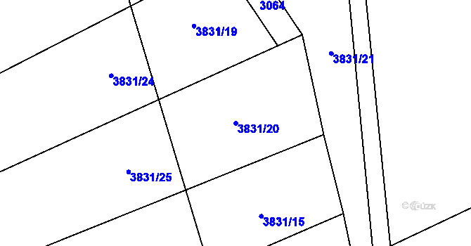 Parcela st. 3831/20 v KÚ Záhorovice, Katastrální mapa