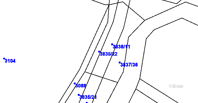 Parcela st. 3835/22 v KÚ Záhorovice, Katastrální mapa