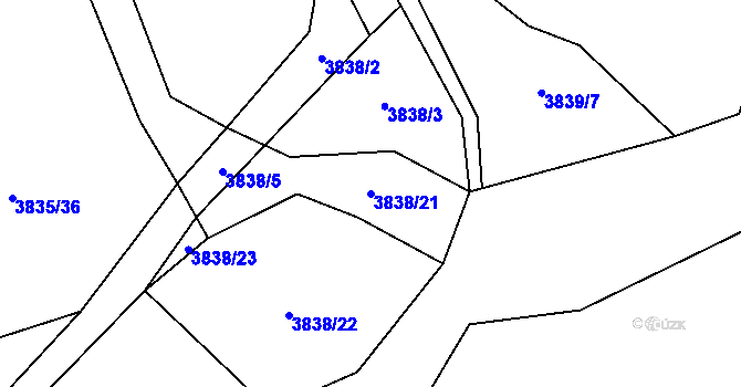 Parcela st. 3838/21 v KÚ Záhorovice, Katastrální mapa
