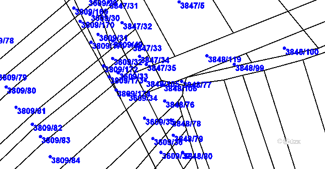 Parcela st. 3848/106 v KÚ Záhorovice, Katastrální mapa