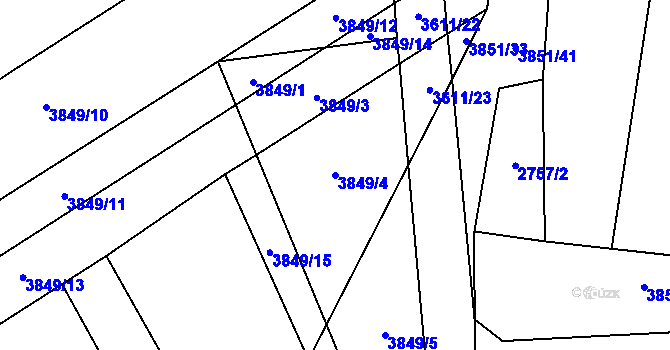Parcela st. 3849/4 v KÚ Záhorovice, Katastrální mapa
