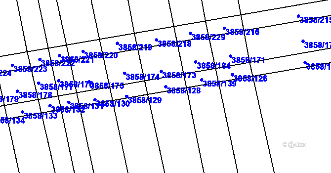 Parcela st. 3858/128 v KÚ Záhorovice, Katastrální mapa