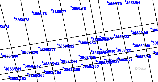 Parcela st. 3858/233 v KÚ Záhorovice, Katastrální mapa