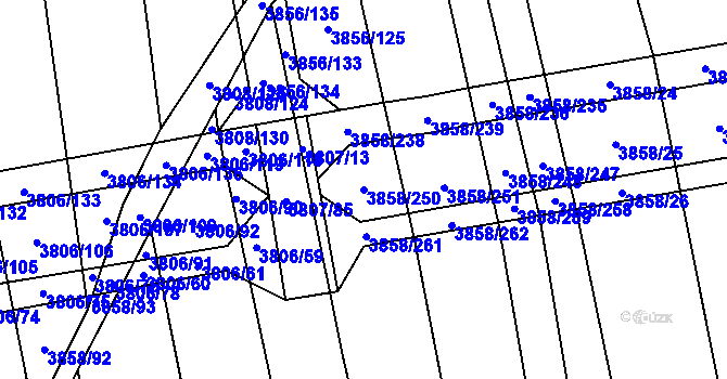 Parcela st. 3858/250 v KÚ Záhorovice, Katastrální mapa