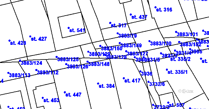 Parcela st. 3883/128 v KÚ Záhorovice, Katastrální mapa
