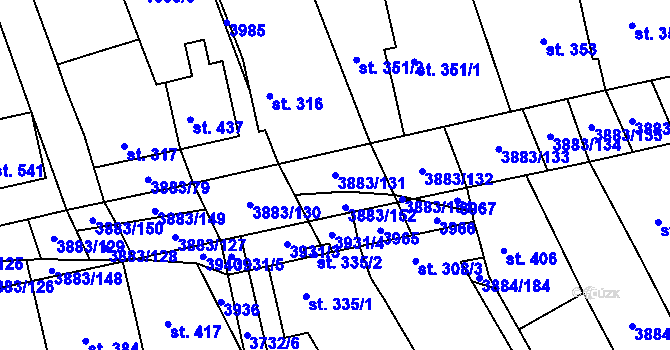 Parcela st. 3883/131 v KÚ Záhorovice, Katastrální mapa