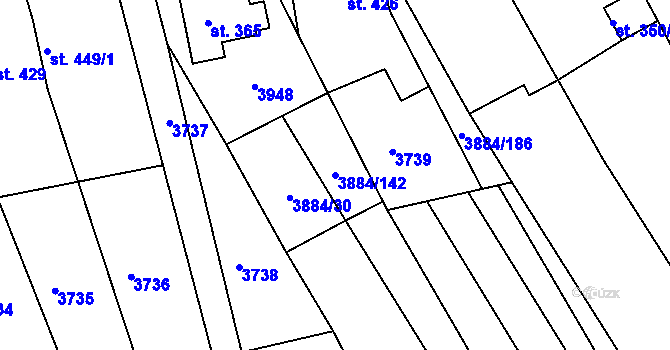 Parcela st. 3884/142 v KÚ Záhorovice, Katastrální mapa