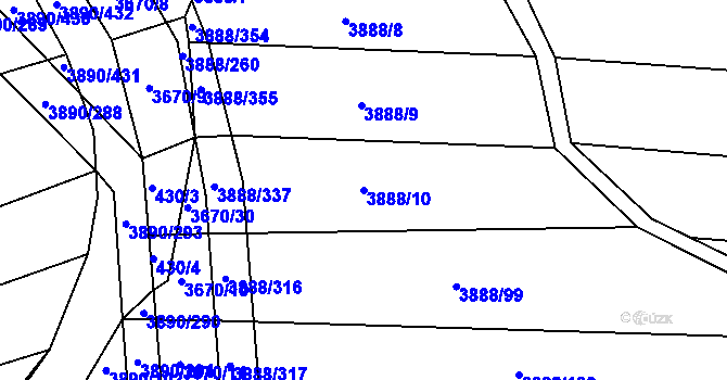 Parcela st. 3888/10 v KÚ Záhorovice, Katastrální mapa