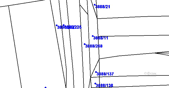 Parcela st. 3888/268 v KÚ Záhorovice, Katastrální mapa