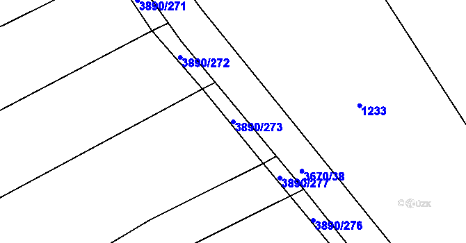 Parcela st. 3890/273 v KÚ Záhorovice, Katastrální mapa