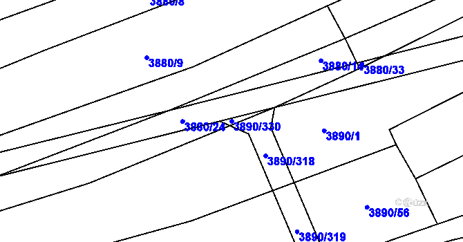 Parcela st. 3890/330 v KÚ Záhorovice, Katastrální mapa